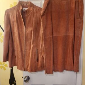 JG Hook Suede Jacket and Mermaid Skirt Set - Orange-Rust